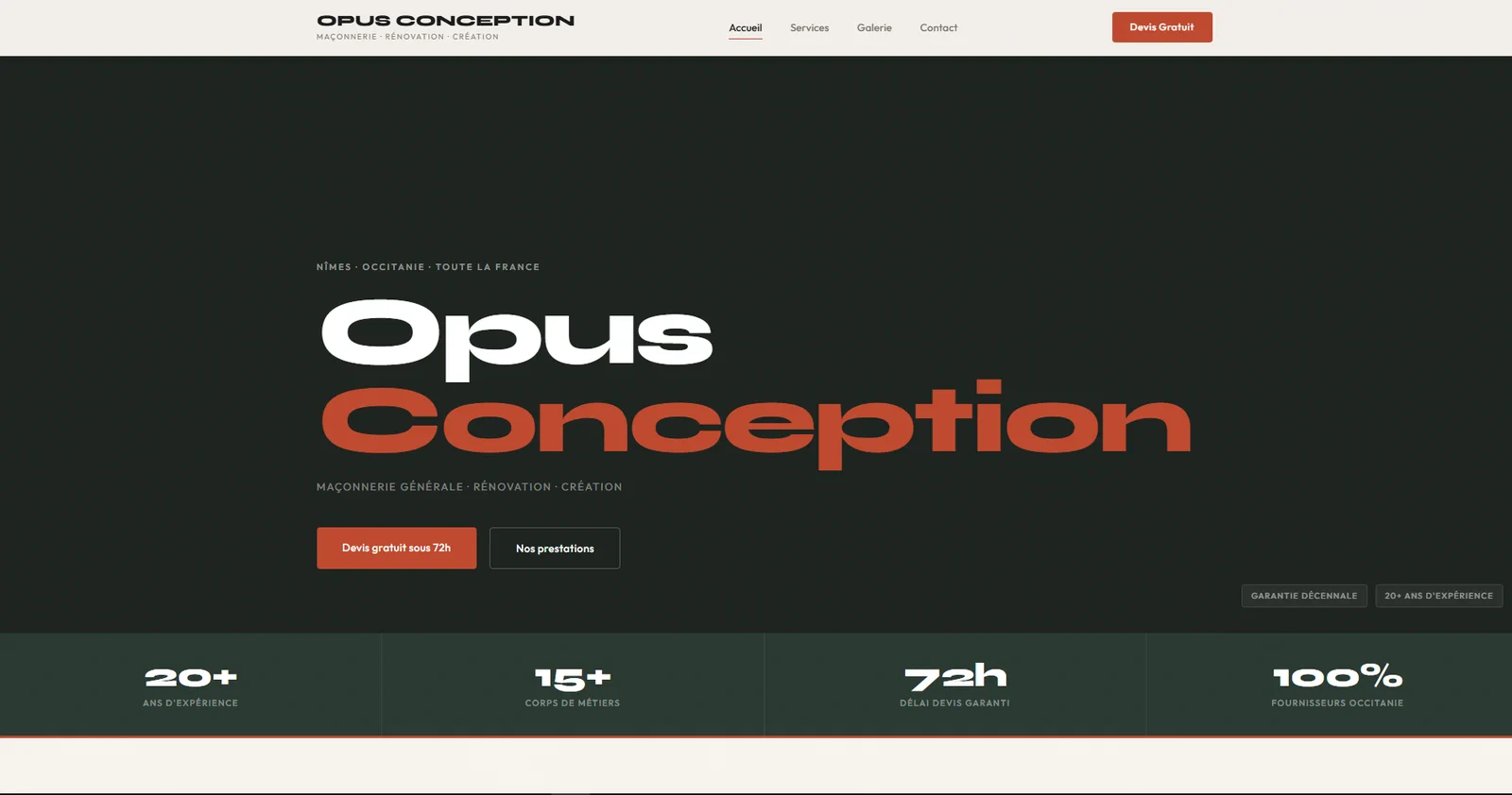Capture d'écran du site Opus Conception